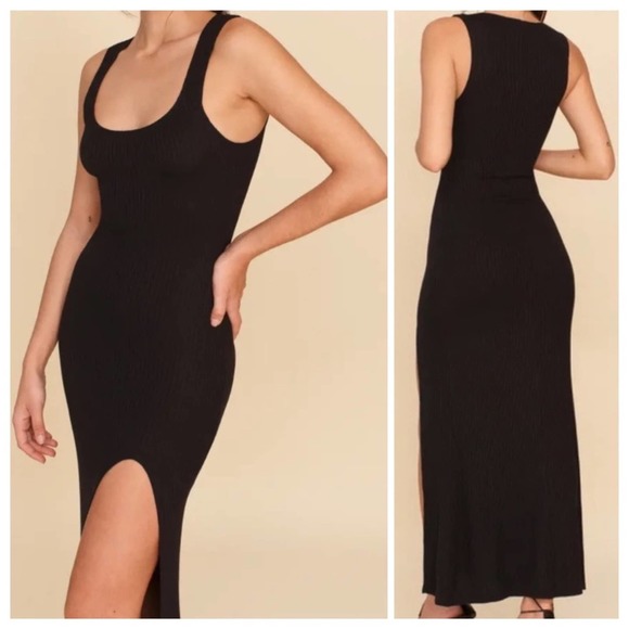 Reformation Bliss Ribbed Maxi Dress in Black Size Medium - Picture 2 of 7